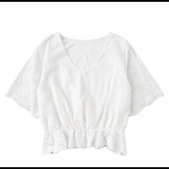 The Chic Petunia Tops - ✨PLUS White Eyelet Cotton Crop Top